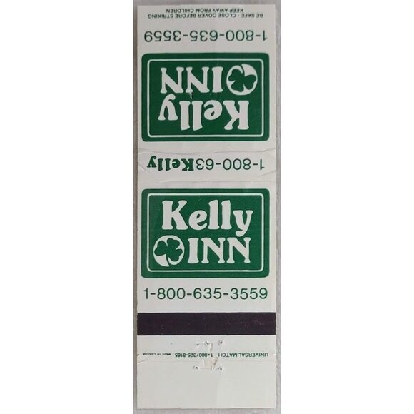 VTG Matchbook Cover Kelly Inn 1-800-63Kelly Shamrock Logo ND SD WY Yellowstone - Picture 2 of 4